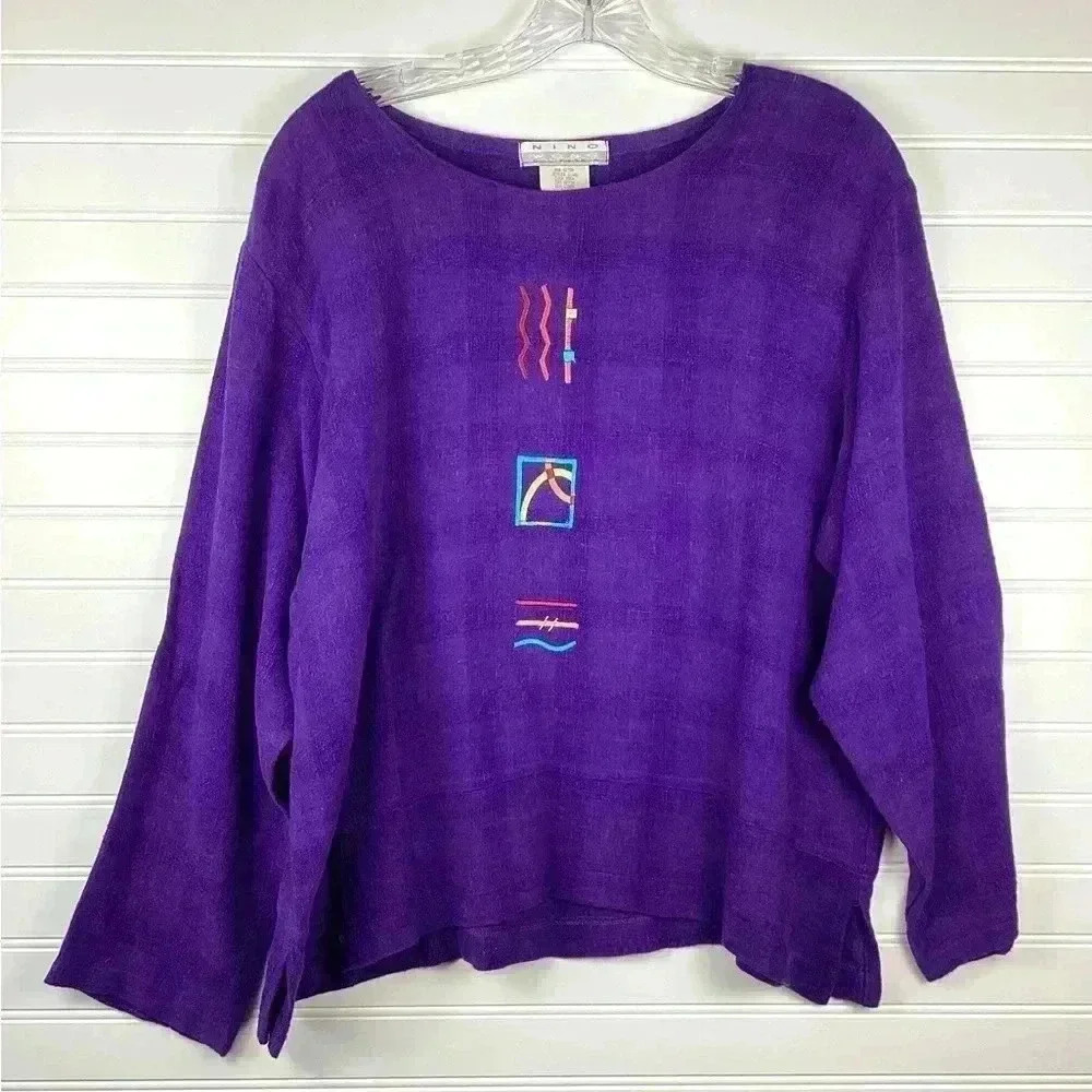 Vintage Nino Wong California Women's Blouse Art To Wear Tunic Purple Large